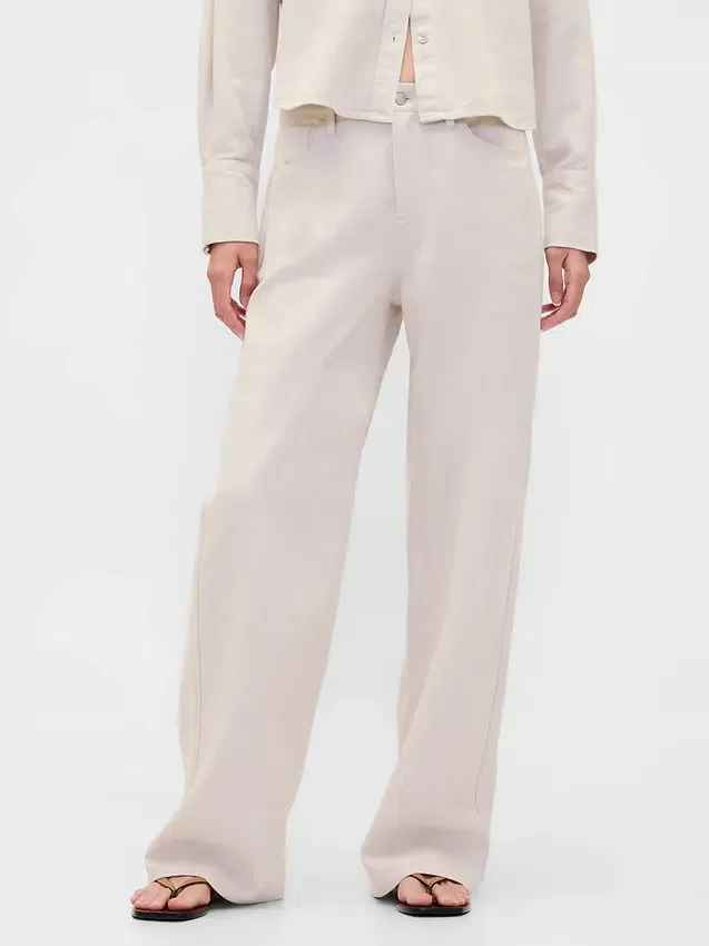 Pantalones de pierna ancha de mezcla de lino y algodón
