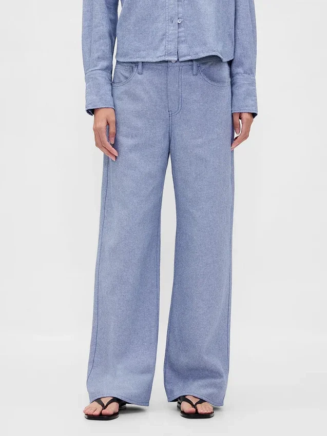 Pantalones de pierna ancha de mezcla de lino y algodón