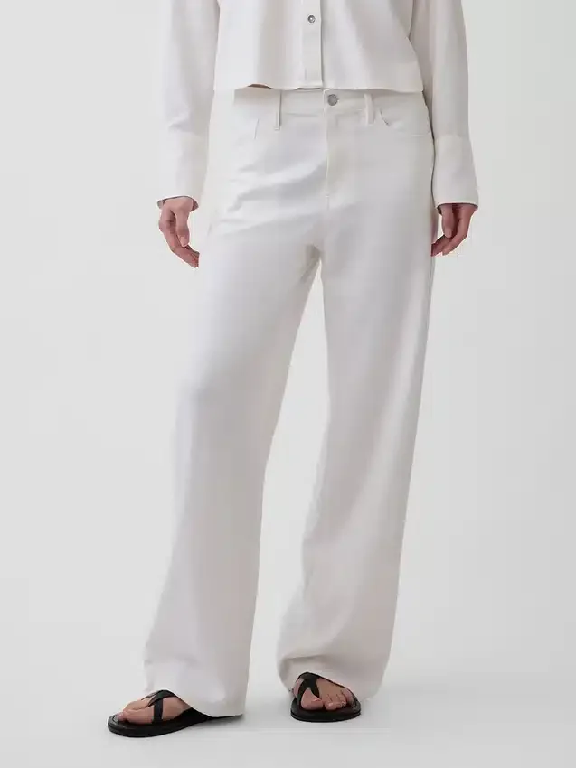 Pantalones de pierna ancha de mezcla de lino y algodón