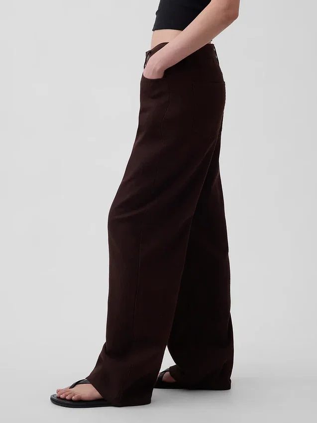 Pantalones de pierna ancha de mezcla de lino y algodón