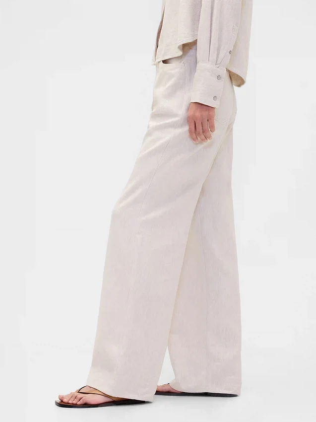 Pantalones de pierna ancha de mezcla de lino y algodón