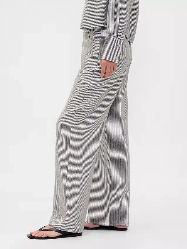 Pantalones de pierna ancha de mezcla de lino y algodón