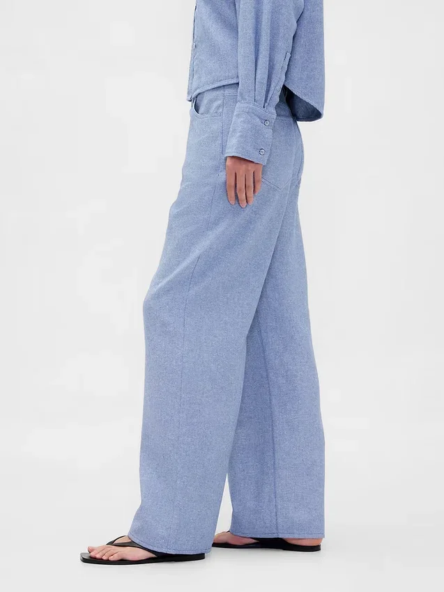 Pantalones de pierna ancha de mezcla de lino y algodón