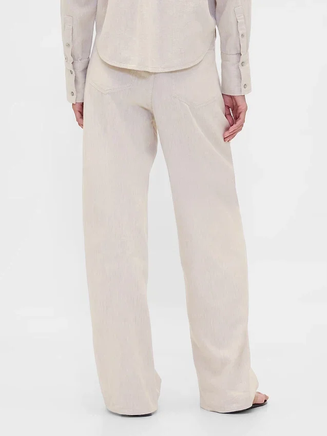 Pantalones de pierna ancha de mezcla de lino y algodón