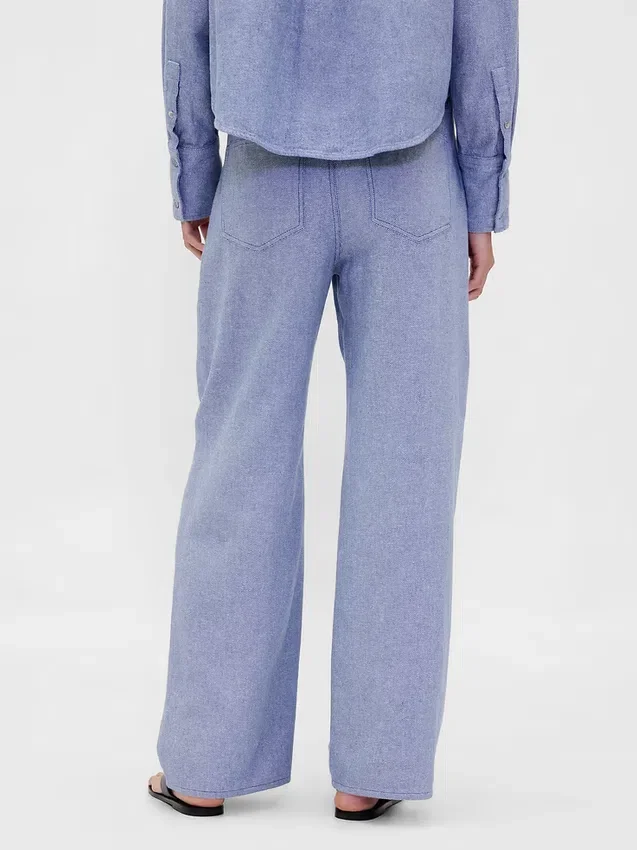 Pantalones de pierna ancha de mezcla de lino y algodón