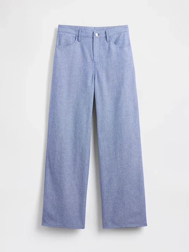 Pantalones de pierna ancha de mezcla de lino y algodón