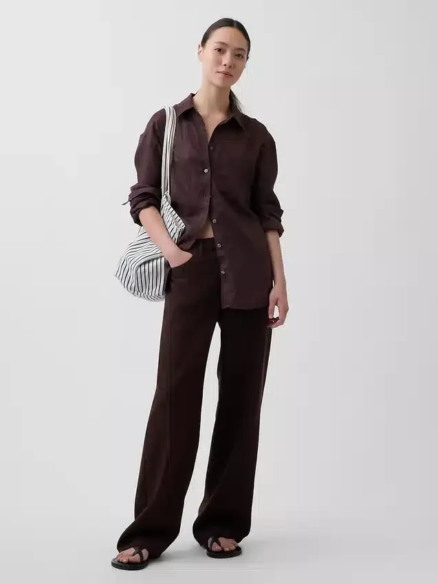 Pantalones de pierna ancha de mezcla de lino y algodón