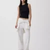 Pantalones de pierna ancha de mezcla de lino y algodón