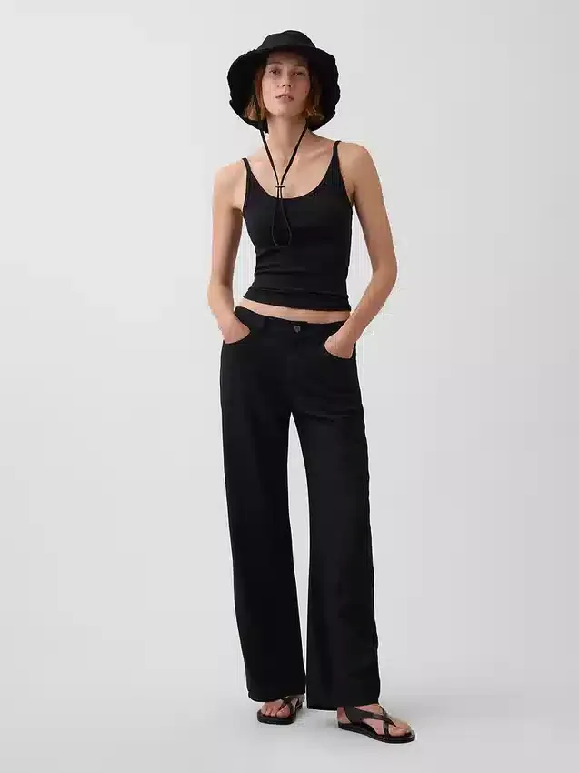 Pantalones de pierna ancha de mezcla de lino y algodón