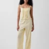 Pantalones de pijama de mezcla de lino con dobladillo de encaje