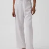 Pantalones de pijama de mezcla de lino con dobladillo de encaje