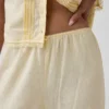 Pantalones de pijama de mezcla de lino con dobladillo de encaje