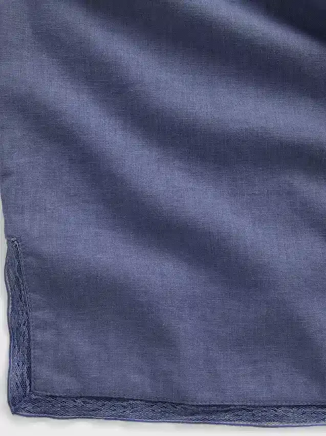 Pantalones de pijama de mezcla de lino con dobladillo de encaje