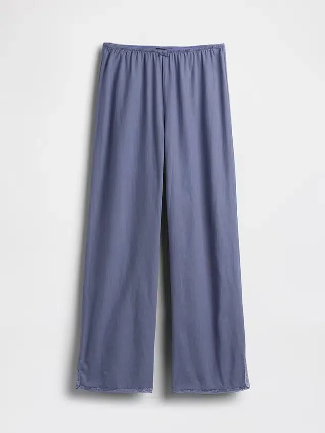 Pantalones de pijama de mezcla de lino con dobladillo de encaje