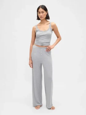 Pantalones de pijama de pierna ancha con costuras en mini