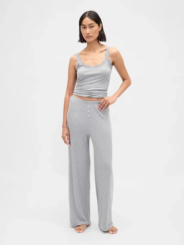 Pantalones de pijama de pierna ancha con costuras en mini