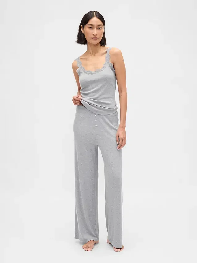 Pantalones de pijama de pierna ancha con costuras en mini
