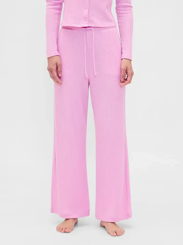 Pantalones de pijama de pierna ancha con tejido tipo waffle