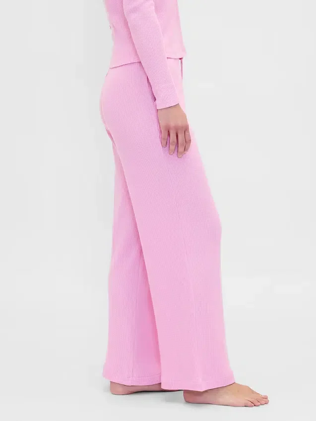 Pantalones de pijama de pierna ancha con tejido tipo waffle