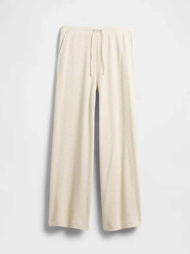 Pantalones de pijama de pierna ancha con tejido tipo waffle