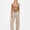 Pantalones de talle medio de sarga con corte de barril