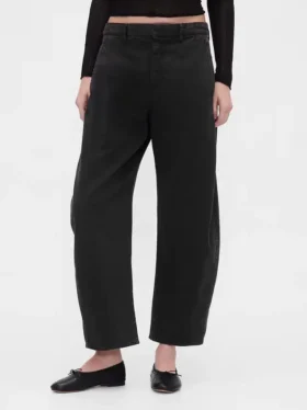 Pantalones de talle medio de sarga con corte de barril