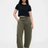Pantalones de talle medio de sarga con corte de barril