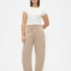 Pantalones de talle medio de sarga con corte de barril