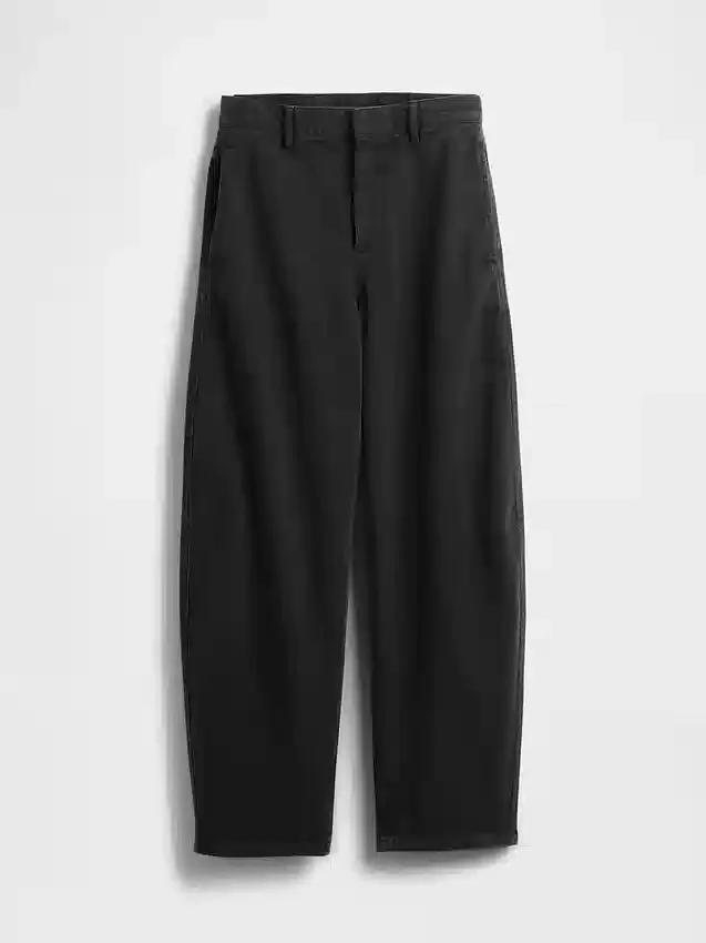Pantalones de talle medio de sarga con corte de barril