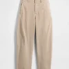 Pantalones de talle medio de sarga con corte de barril