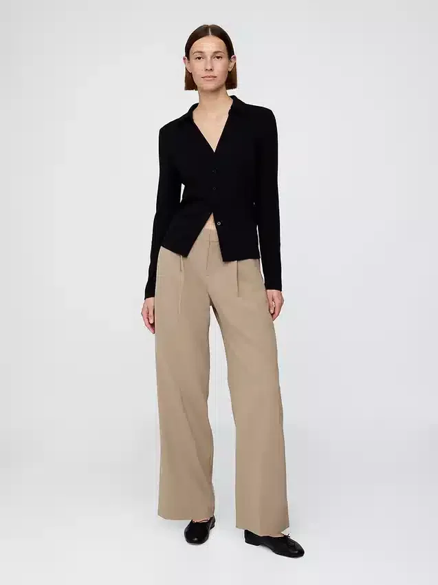 Pantalones de tiro bajo con pliegues y pierna ancha 365