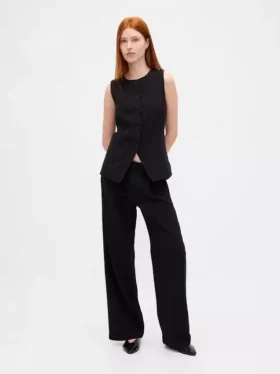 Pantalones de tiro bajo con pliegues y pierna ancha 365