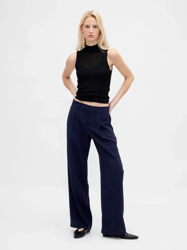 Pantalones de tiro bajo con pliegues y pierna ancha 365