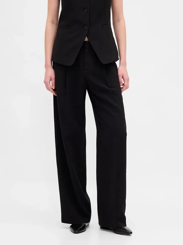 Pantalones de tiro bajo con pliegues y pierna ancha 365