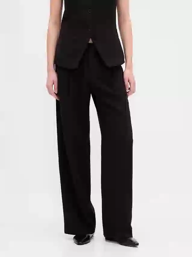 Pantalones de tiro bajo con pliegues y pierna ancha 365