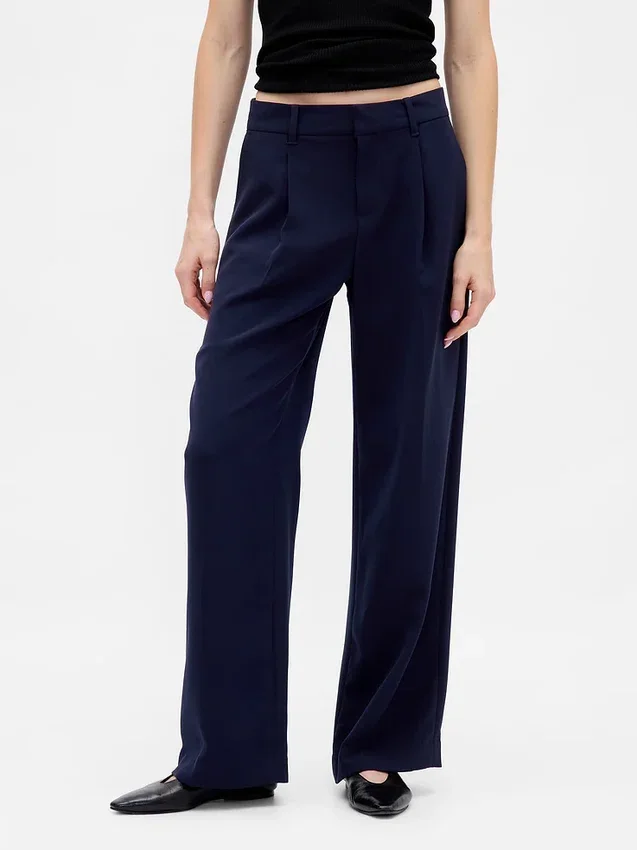 Pantalones de tiro bajo con pliegues y pierna ancha 365