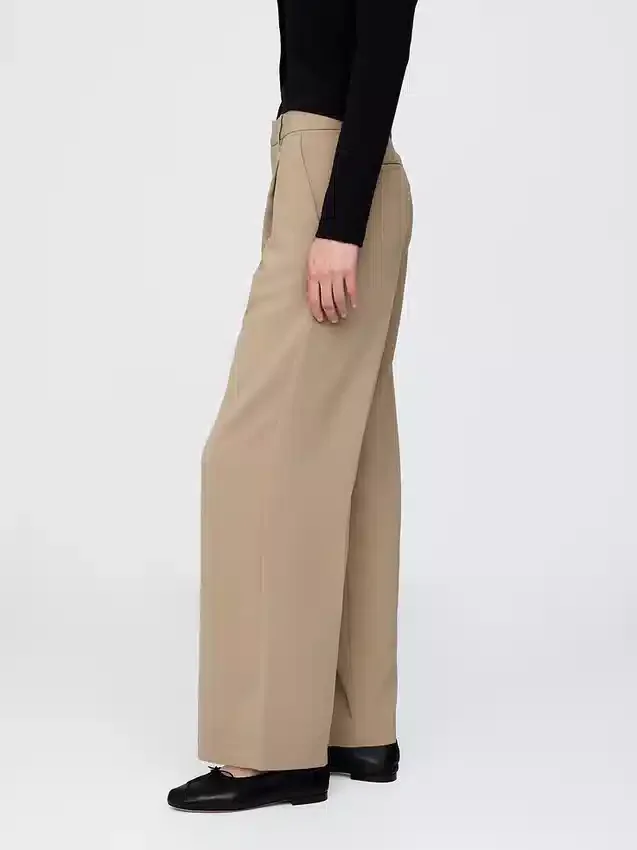 Pantalones de tiro bajo con pliegues y pierna ancha 365