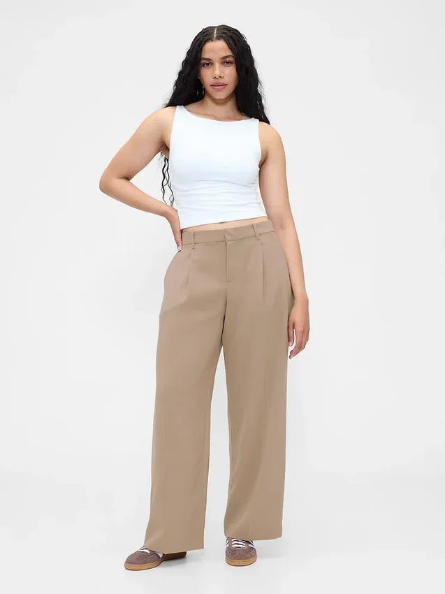 Pantalones de tiro bajo con pliegues y pierna ancha 365