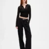 Pantalones de tiro bajo con pliegues y pierna ancha 365