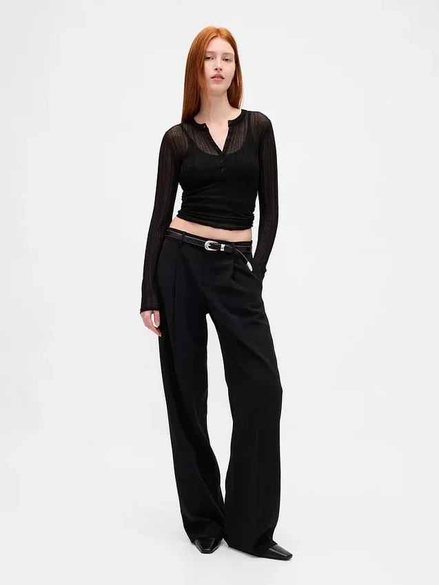 Pantalones de tiro bajo con pliegues y pierna ancha 365