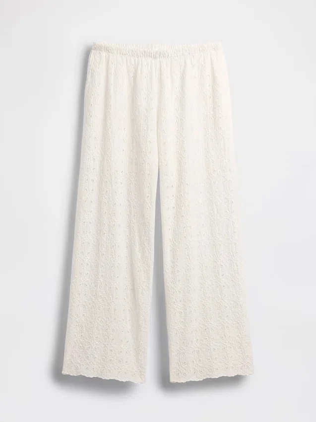 Pantalones de tiro medio con ojales y corte ancho