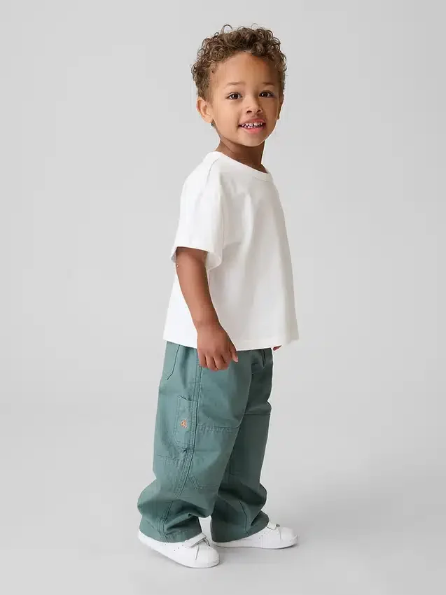 Pantalones holgados de carpintero con doble refuerzo en las rodillas para niños pequeños, sin cremallera