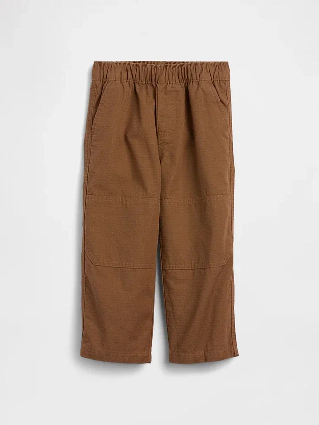 Pantalones holgados de carpintero con doble refuerzo en las rodillas para niños pequeños, sin cremallera