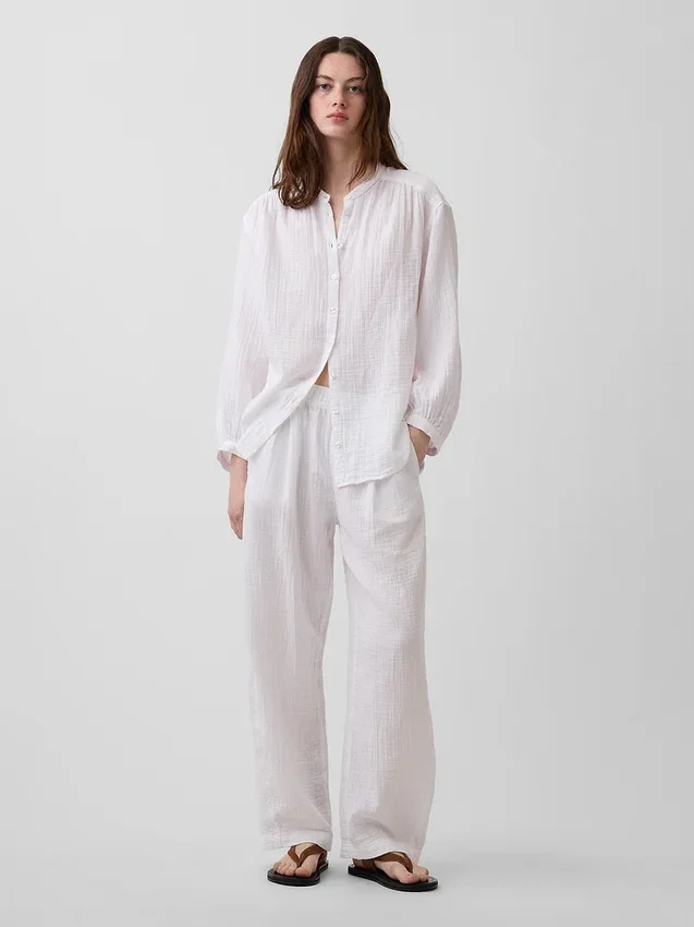 Pantalones holgados de gasa de algodón