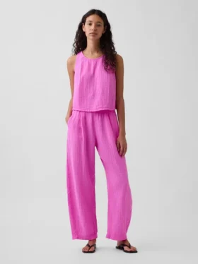 Pantalones holgados de gasa de algodón