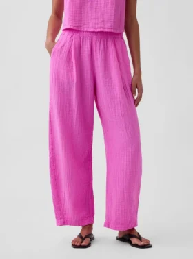 Pantalones holgados de gasa de algodón