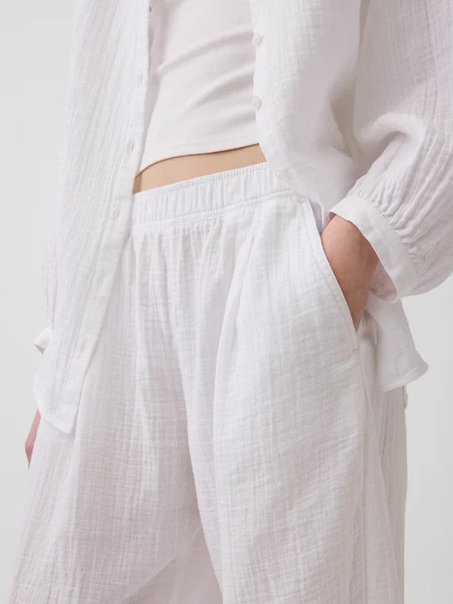 Pantalones holgados de gasa de algodón