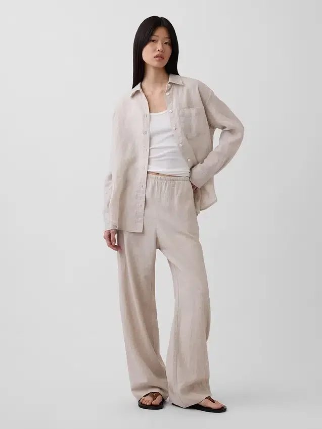 Pantalones holgados de mezcla de lino