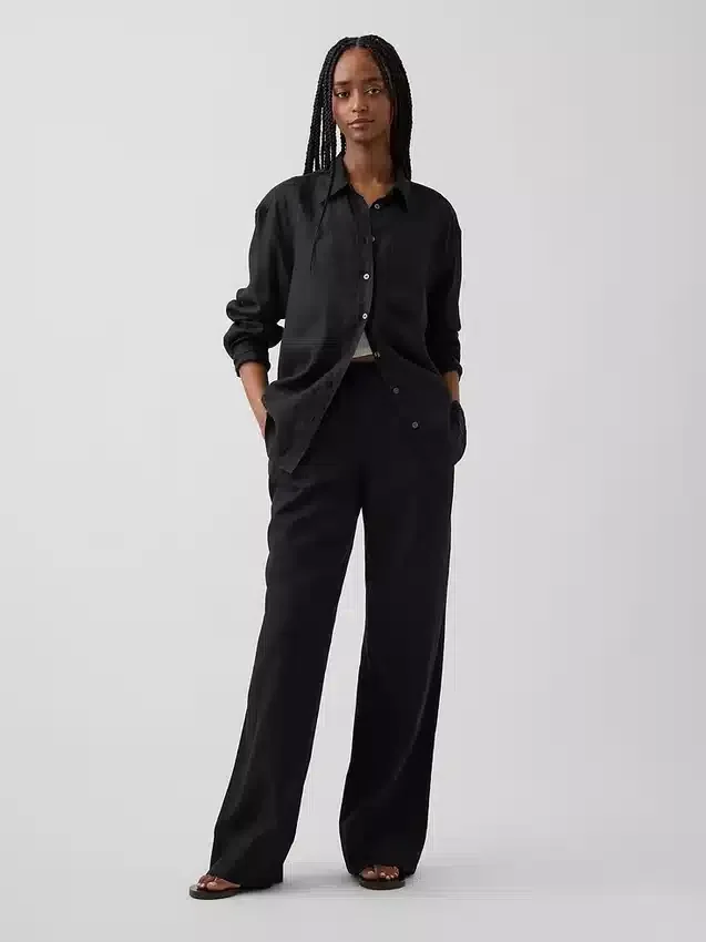 Pantalones holgados de mezcla de lino