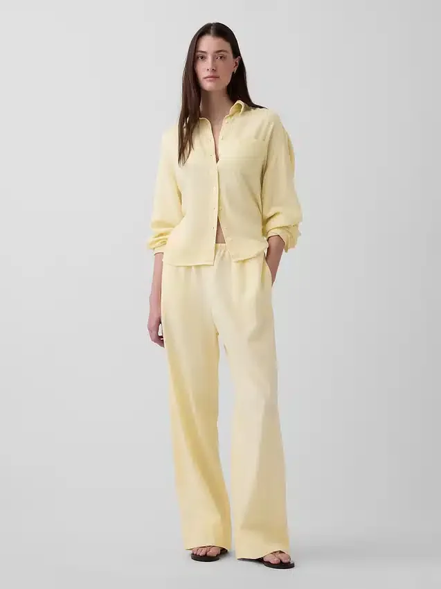 Pantalones holgados de mezcla de lino